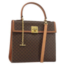 CELINE Macadam Canvas Hand Bag PVC Leather 2way Brown Gold Auth am10255V-1