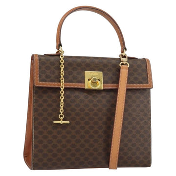 CELINE Macadam Canvas Hand Bag PVC Leather 2way Brown Gold Auth am10255V