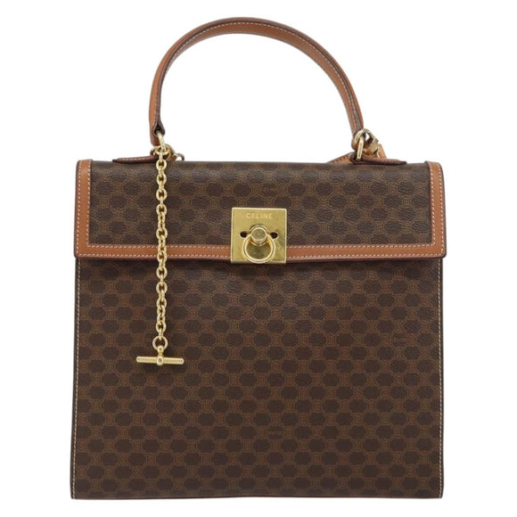 CELINE Macadam Canvas Hand Bag PVC Leather 2way Brown Gold Auth am10255V