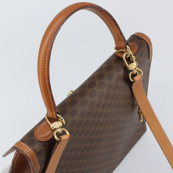 CELINE Macadam Canvas Hand Bag PVC Leather 2way Brown Gold Auth am10255V