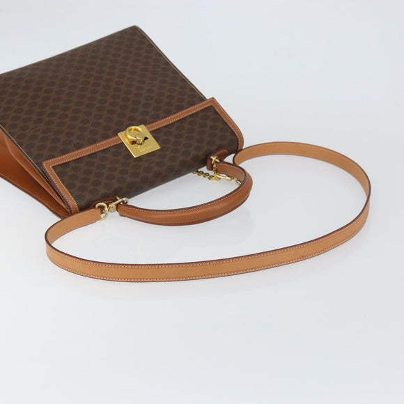 CELINE Macadam Canvas Hand Bag PVC Leather 2way Brown Gold Auth am10255V