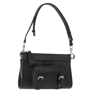 Chloe Edith Shoulder Bag Leather Black Gold Auth am10259V