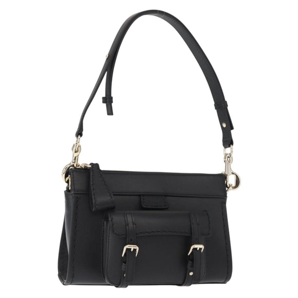 Chloe Edith Shoulder Bag Leather Black Gold Auth am10259V