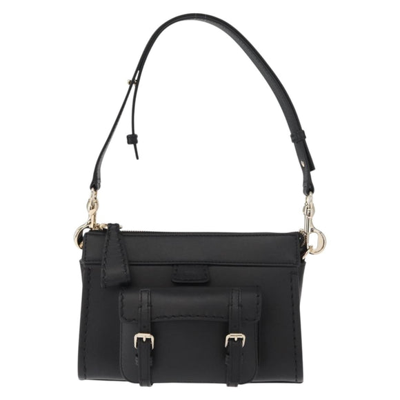 Chloe Edith Shoulder Bag Leather Black Gold Auth am10259V