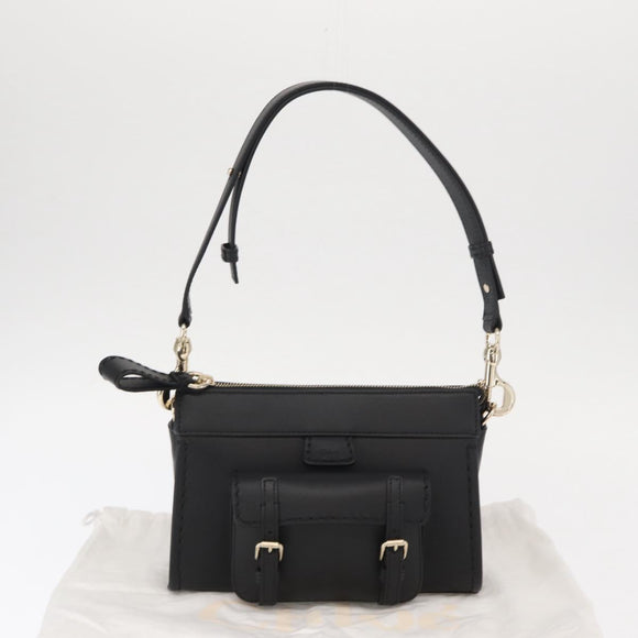 Chloe Edith Shoulder Bag Leather Black Gold Auth am10259V