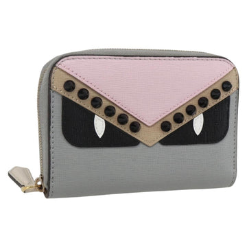 FENDI Coin Purse Leather Gray Gold Auth am10262V