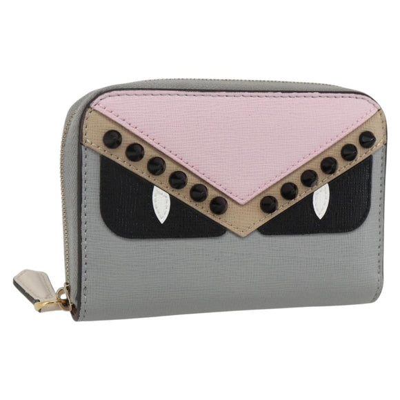 FENDI Coin Purse Leather Gray Gold Auth am10262V