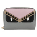 FENDI Coin Purse Leather Gray Gold Auth am10262V-13