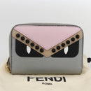 FENDI Coin Purse Leather Gray Gold Auth am10262V-12