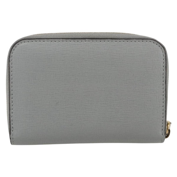 FENDI Coin Purse Leather Gray Gold Auth am10262V