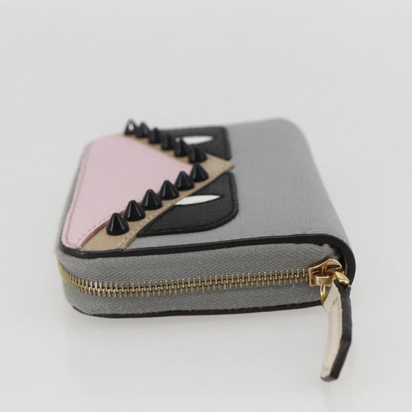 FENDI Coin Purse Leather Gray Gold Auth am10262V