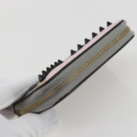 FENDI Coin Purse Leather Gray Gold Auth am10262V