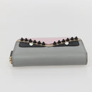 FENDI Coin Purse Leather Gray Gold Auth am10262V-6