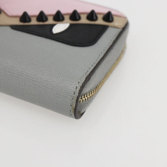 FENDI Coin Purse Leather Gray Gold Auth am10262V