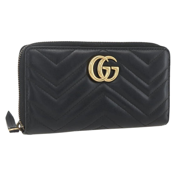 GUCCI GG Marmont Round Long Wallet Leather Black 443123 Auth am10264V
