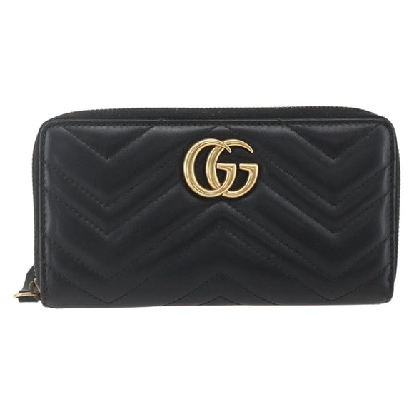 GUCCI GG Marmont Round Long Wallet Leather Black 443123 Auth am10264V