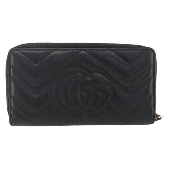 GUCCI GG Marmont Round Long Wallet Leather Black 443123 Auth am10264V
