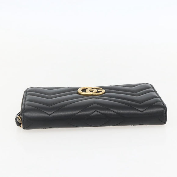 GUCCI GG Marmont Round Long Wallet Leather Black 443123 Auth am10264V