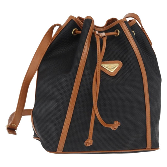 SAINT LAURENT Shoulder Bag Coated Canvas Black Brown gold Auth am10268