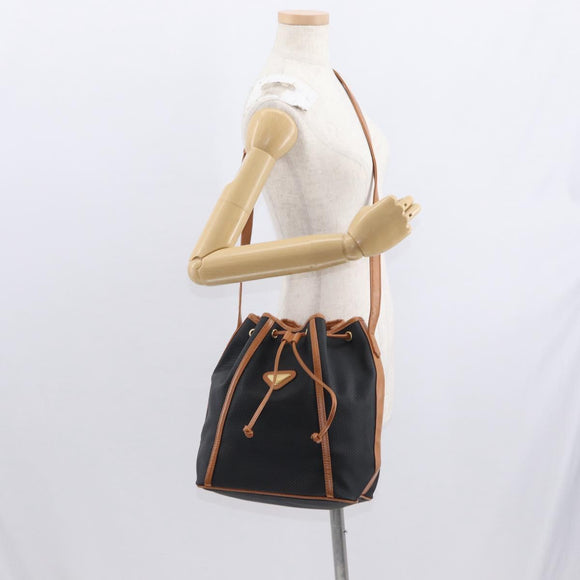 SAINT LAURENT Shoulder Bag Coated Canvas Black Brown gold Auth am10268
