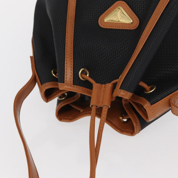 SAINT LAURENT Shoulder Bag Coated Canvas Black Brown gold Auth am10268