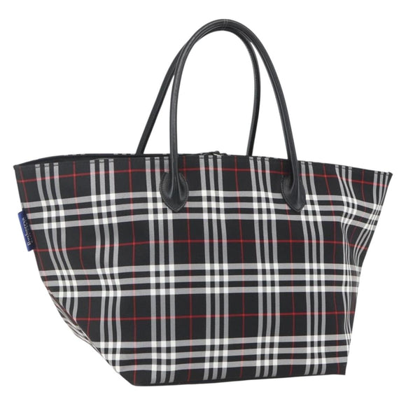 Burberrys Nova Check Tote Bag Nylon Black Silver Auth am10273V