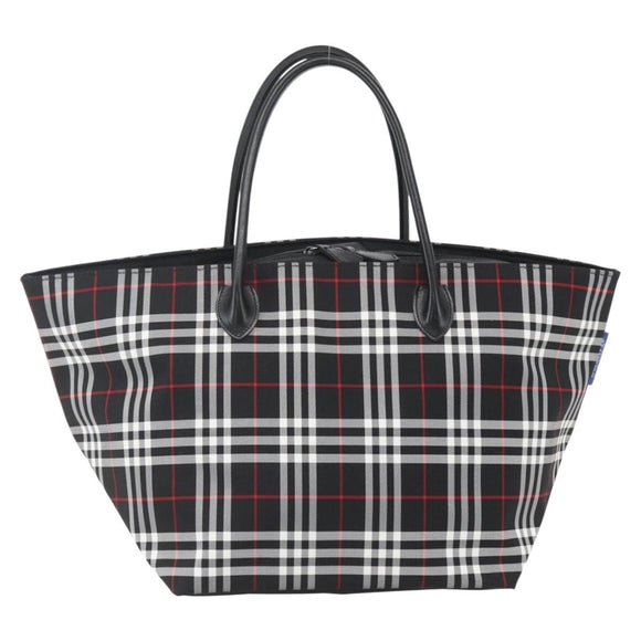 Burberrys Nova Check Tote Bag Nylon Black Silver Auth am10273V