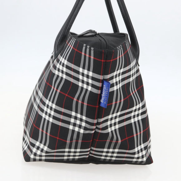Burberrys Nova Check Tote Bag Nylon Black Silver Auth am10273V