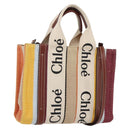 Chloe Woody Hand Bag Canvas Leather 2way Multicolor Silver Auth am10275V-1