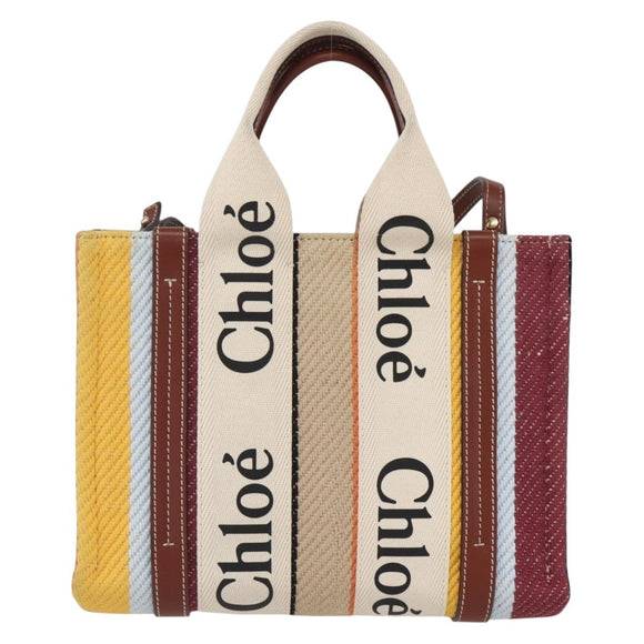 Chloe Woody Hand Bag Canvas Leather 2way Multicolor Silver Auth am10275V