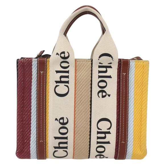 Chloe Woody Hand Bag Canvas Leather 2way Multicolor Silver Auth am10275V