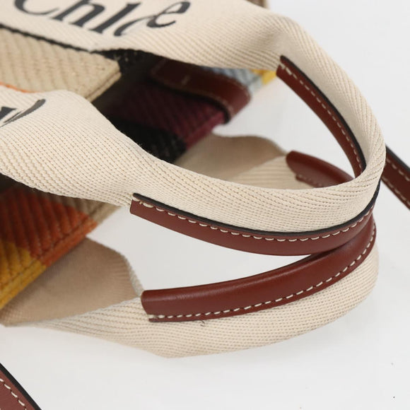 Chloe Woody Hand Bag Canvas Leather 2way Multicolor Silver Auth am10275V
