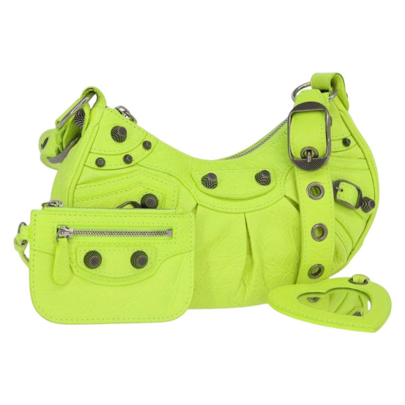 BALENCIAGA LucaGol XS Hand Bag Leather Neon yellow 671309 Auth am10278AM