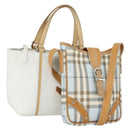 BURBERRY Nova Check Hand Bag Leather PVC 2 Set White Light Blue Auth am10287-1