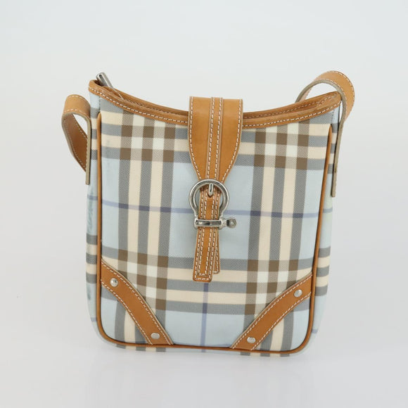 BURBERRY Nova Check Hand Bag Leather PVC 2 Set White Light Blue Auth am10287