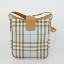 BURBERRY Nova Check Hand Bag Leather PVC 2 Set White Light Blue Auth am10287-11