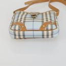 BURBERRY Nova Check Hand Bag Leather PVC 2 Set White Light Blue Auth am10287-15