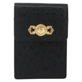 Gianni Versace sunbird Cigarette Case Leather Black Gold Auth am10291 - 0