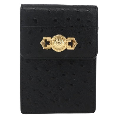 Gianni Versace sunbird Cigarette Case Leather Black Gold Auth am10291 - 0
