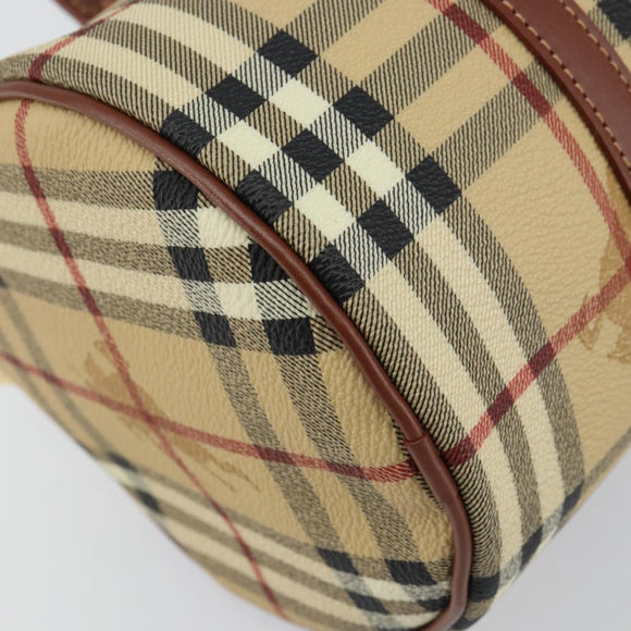 BURBERRY Nova Check Hand Bag PVC Beige Gold Auth am10295V
