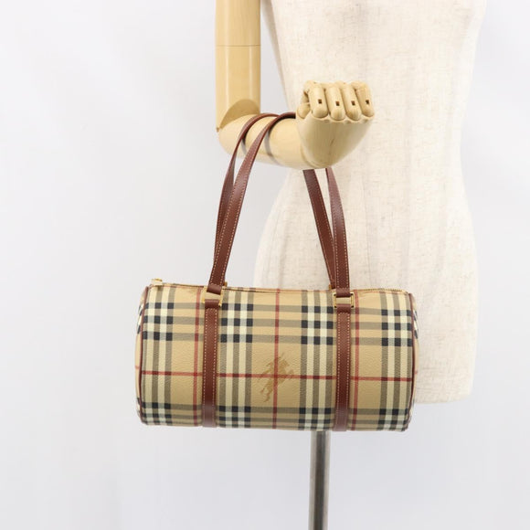BURBERRY Nova Check Hand Bag PVC Beige Gold Auth am10295V
