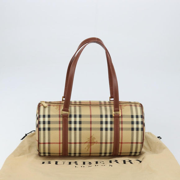 BURBERRY Nova Check Hand Bag PVC Beige Gold Auth am10295V