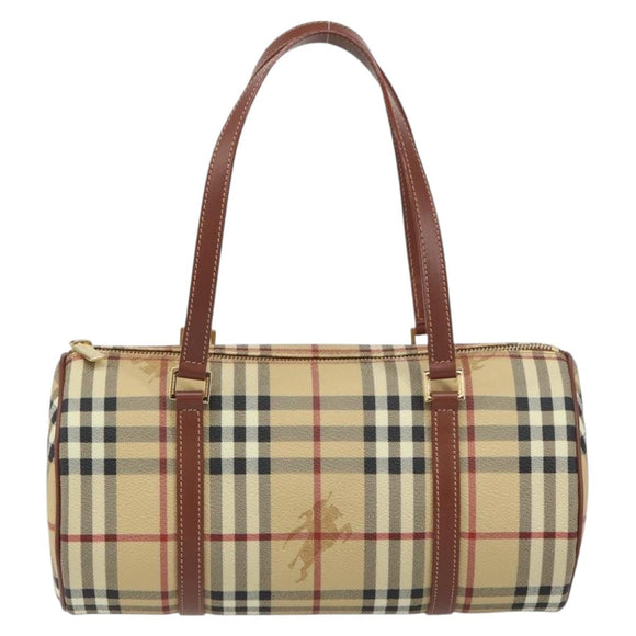 BURBERRY Nova Check Hand Bag PVC Beige Gold Auth am10295V