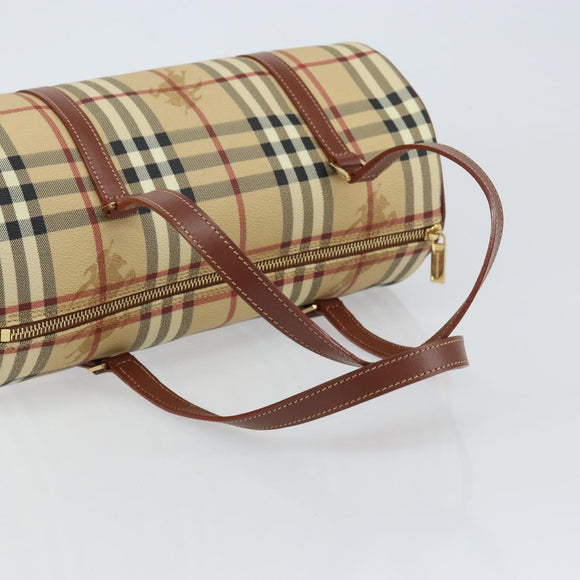 BURBERRY Nova Check Hand Bag PVC Beige Gold Auth am10295V