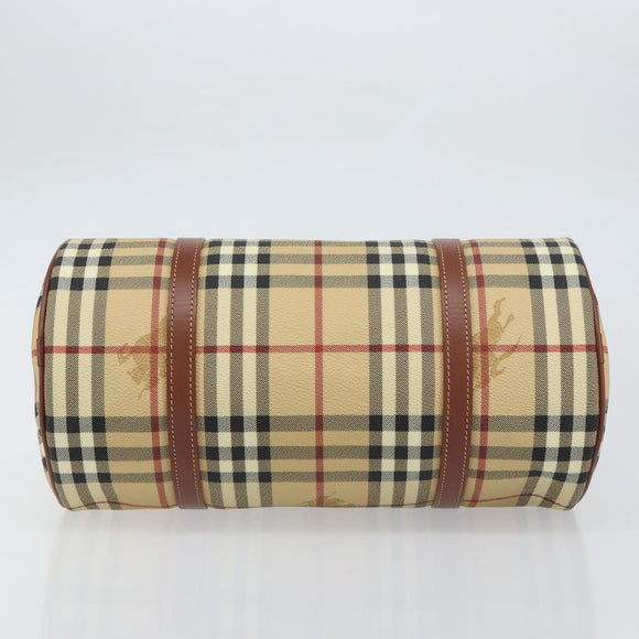 BURBERRY Nova Check Hand Bag PVC Beige Gold Auth am10295V