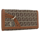 FENDI Zucchino Canvas Long Wallet Brown Gold Auth am10296V-1