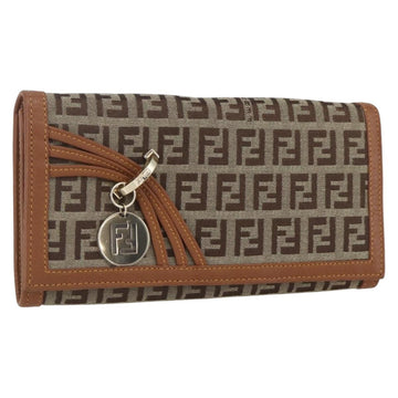 FENDI Zucchino Canvas Long Wallet Brown Gold Auth am10296V