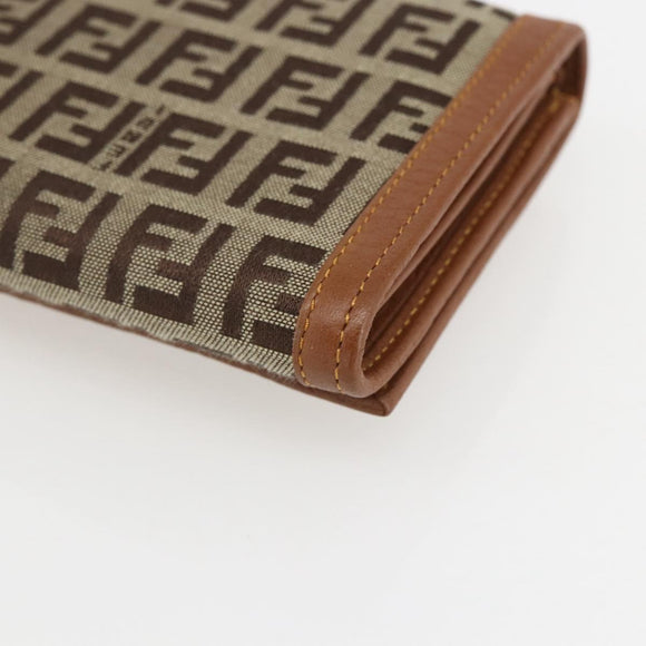 FENDI Zucchino Canvas Long Wallet Brown Gold Auth am10296V