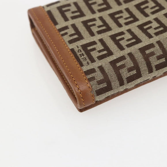 FENDI Zucchino Canvas Long Wallet Brown Gold Auth am10296V