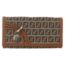 FENDI Zucchino Canvas Long Wallet Brown Gold Auth am10296V-13